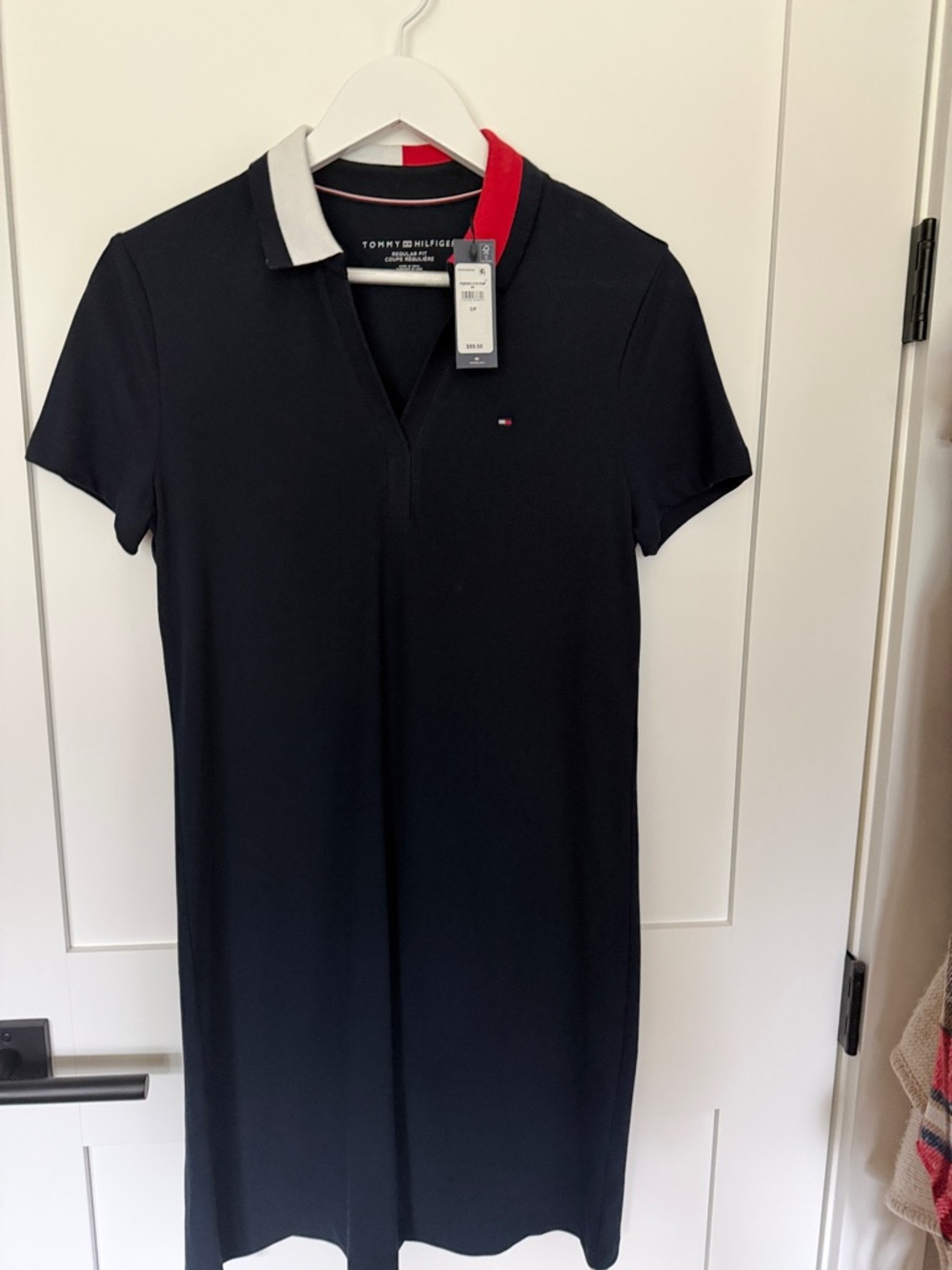 Tommy Hilfiger Navy Polo Dress with White and Red Collar Accents
